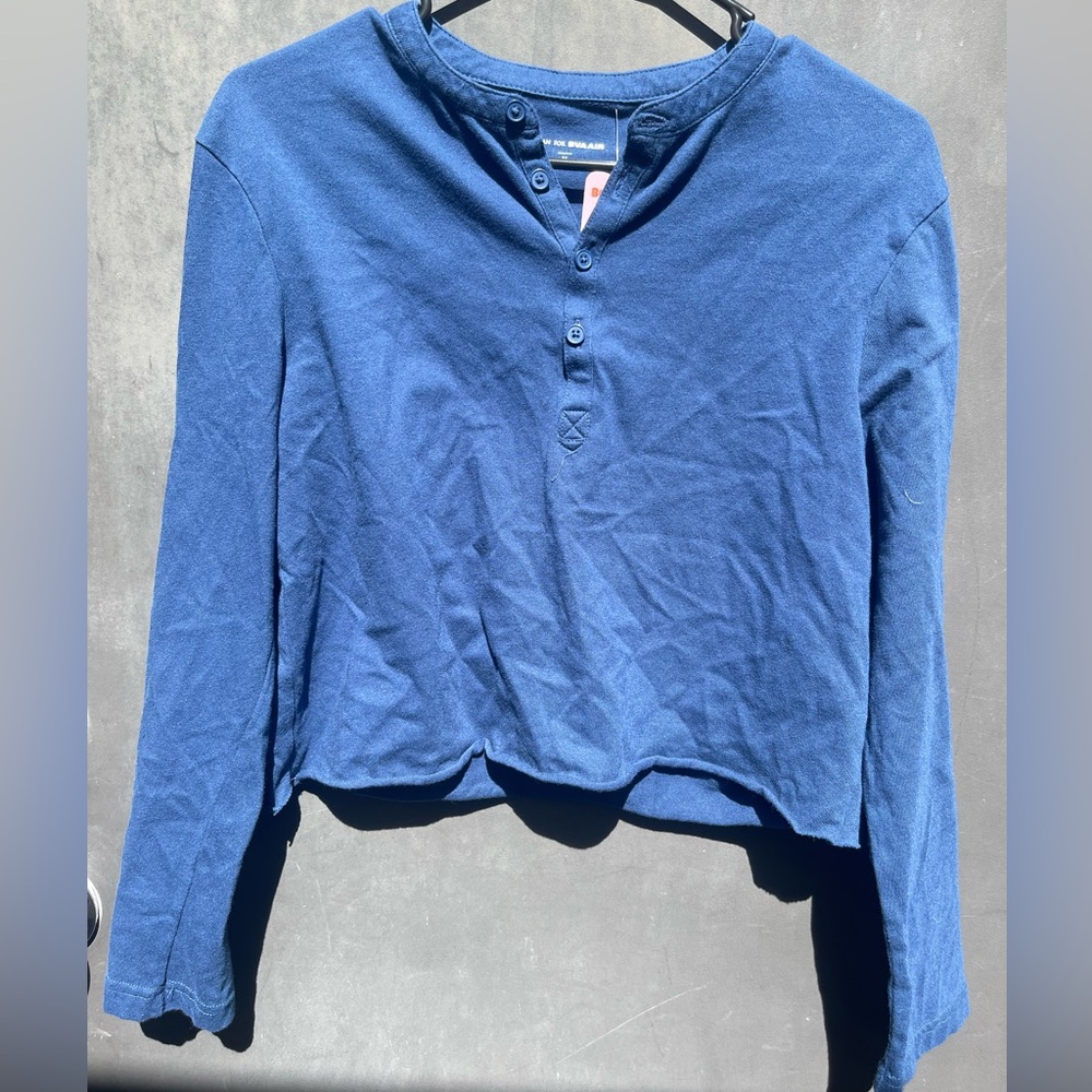 cropped henley long sleeve top
